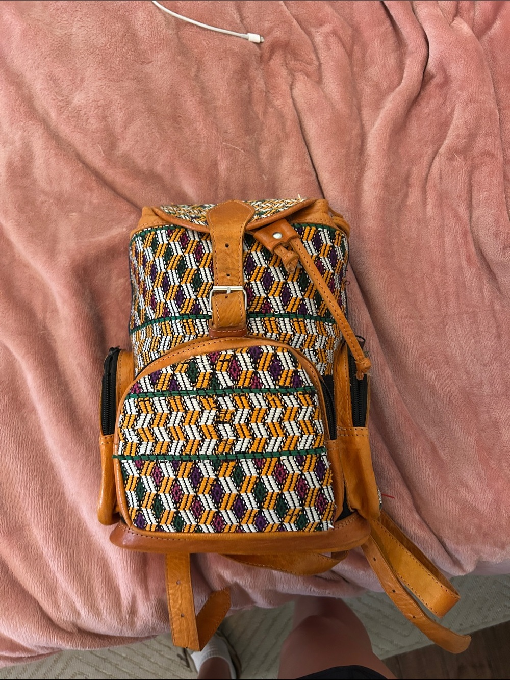 Boho Multi-Color Woven Leather Accent Backpack